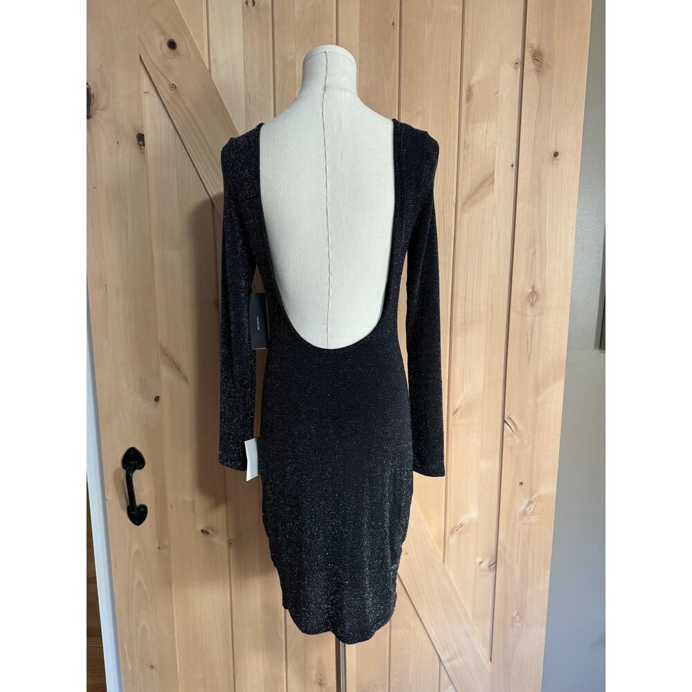 Lulus | Gift of Love Black Silver Backless Long Sleeve Bodycon Dress | Size L - Picture 5 of 14